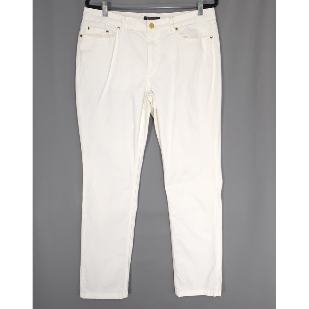 BROOKS‎ BROTHERS Natalie Fit White Pants Women 12 Straight Cotton Woven in Italy
